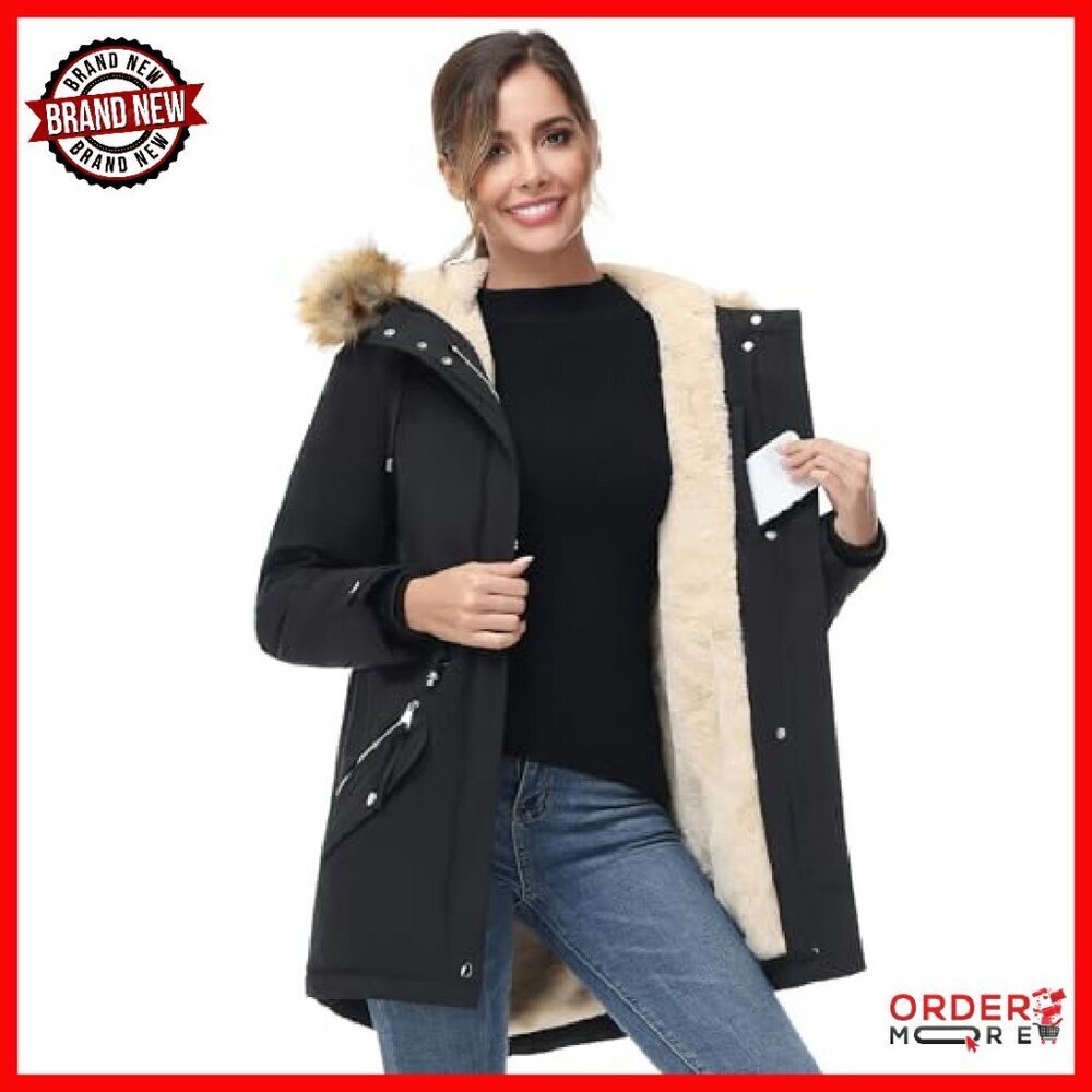 Women's Hooded Winter Parka Waterproof Fleece Lined Coat Warm Jacket - Picture 2 of 8